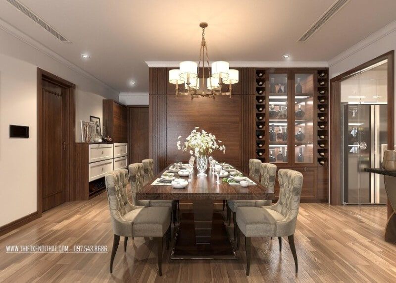 điển. Bộ bàn ghế ăn tân cổ điển không quá lớn nhưng vẫn tạo ấn tượng mạnh bởi các đường cong và thiết kế có chất châu Âu cổ điển.